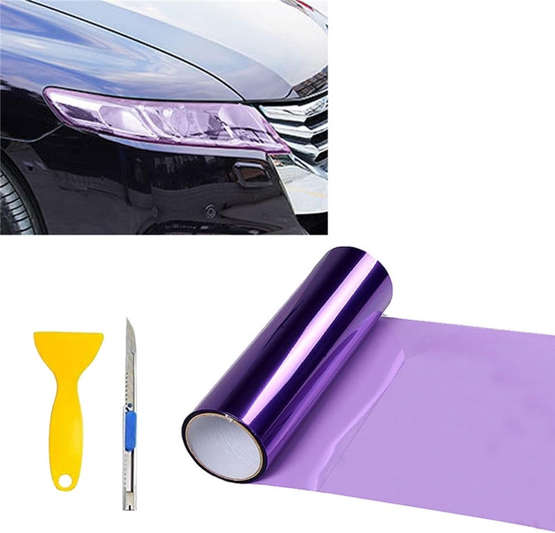MARLBSTON 12” X 48” Purple Tint Vinyl Wrap Film Roll for Car Headlight, Taillight, Fog Lights with Squeegee + Cutter（Purple） - Image 1